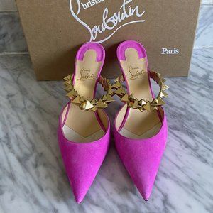 Christian Louboutin Pink Suede Planet Choc 80 Mule